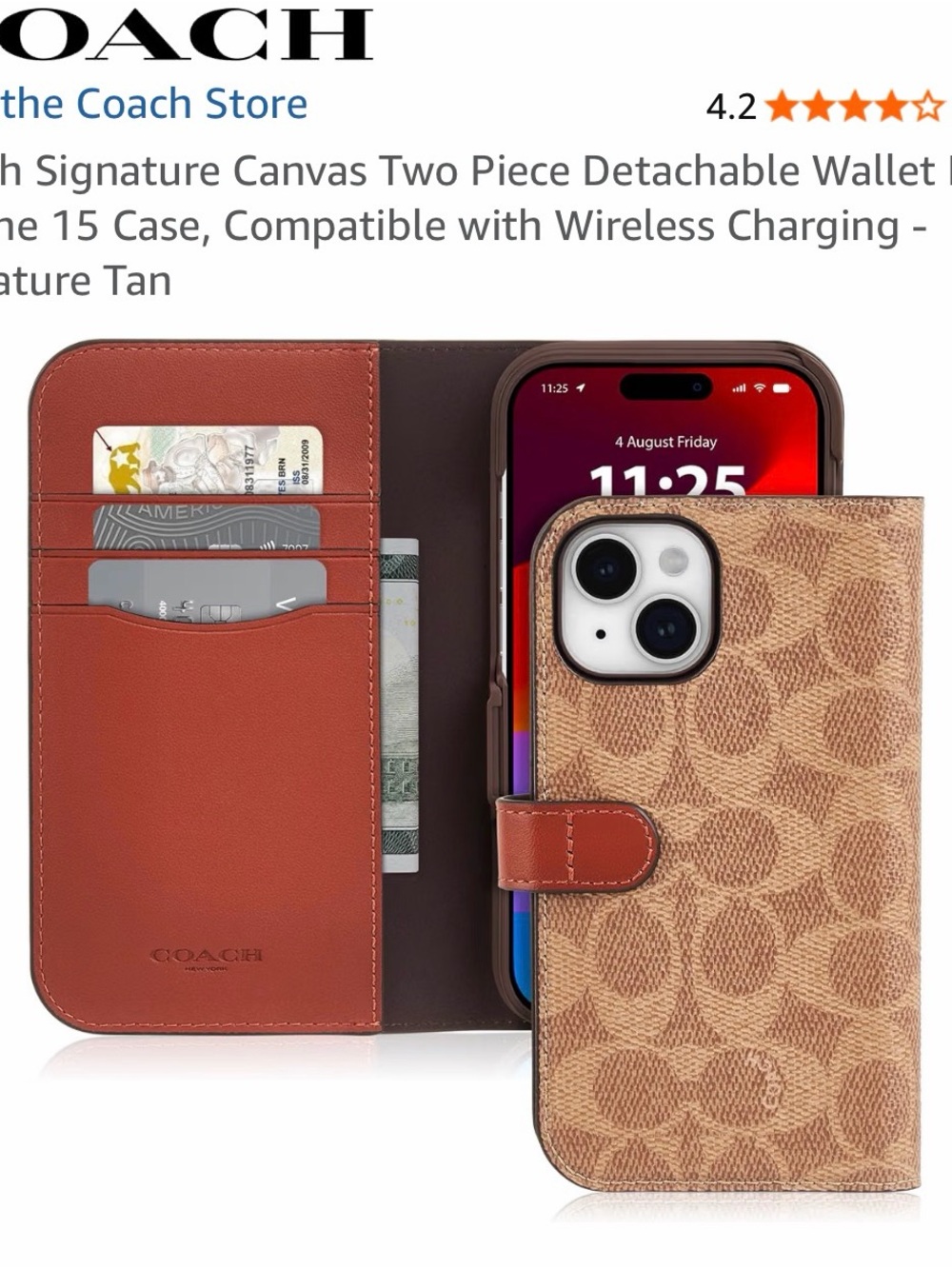 Coach Signature Canvas Detachable Wallet Phone Case in Tan and Brown